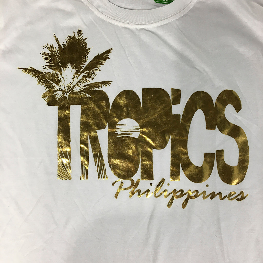 NEW Tropics Philippines Mens T-Shirt Size S White Gold Short Sleeve Crew Neck