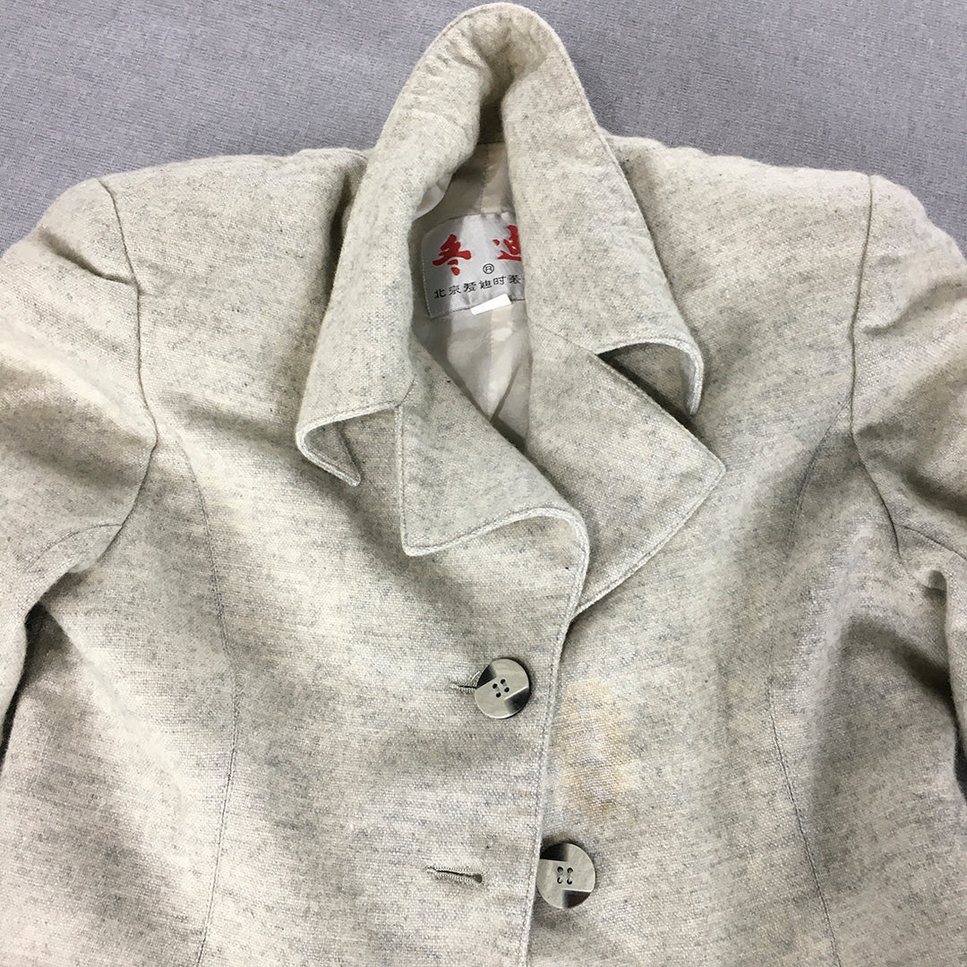 Jing Aidi Womens Pea Coat Size S Grey Button Collared Trench Jacket