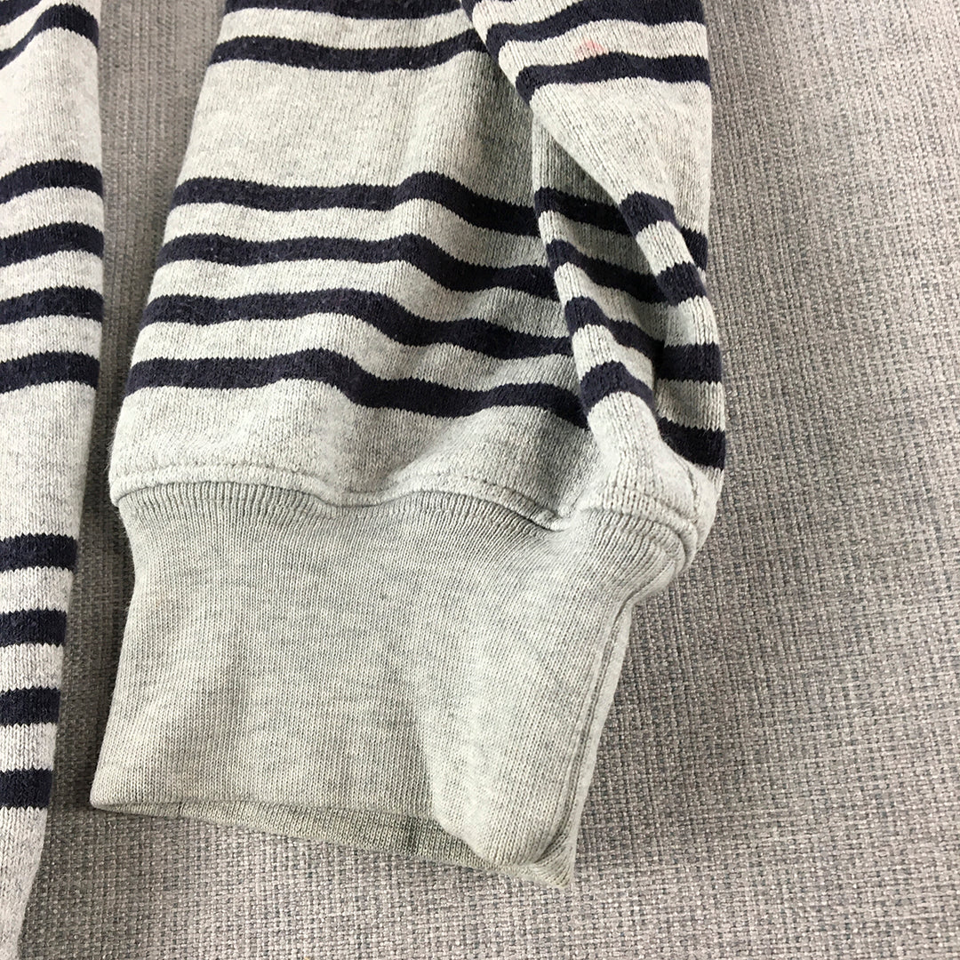 Uniqlo Mens Knit Sweater Size M Grey Blue Striped Crew Neck Pullover Jumper