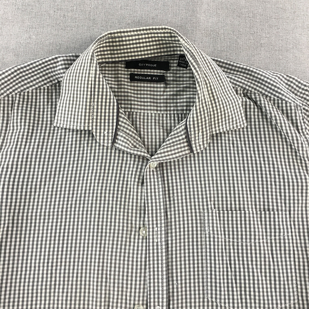 City Vogue Mens Shirt Size S Grey White Checkered Button-Up Long Sleeve