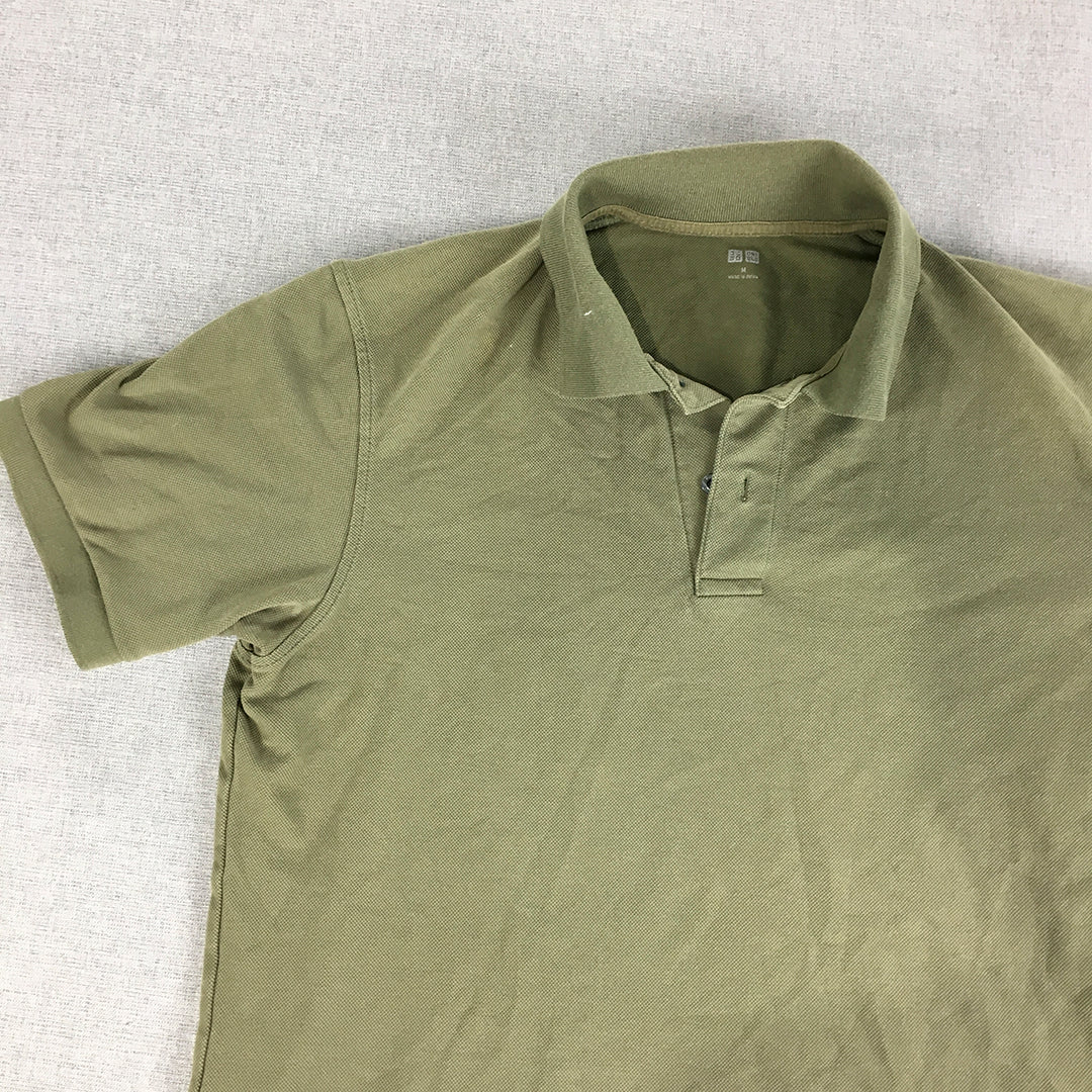 Uniqlo Mens Polo Shirt Size M Khaki Green Short Sleeve Collared Rugby