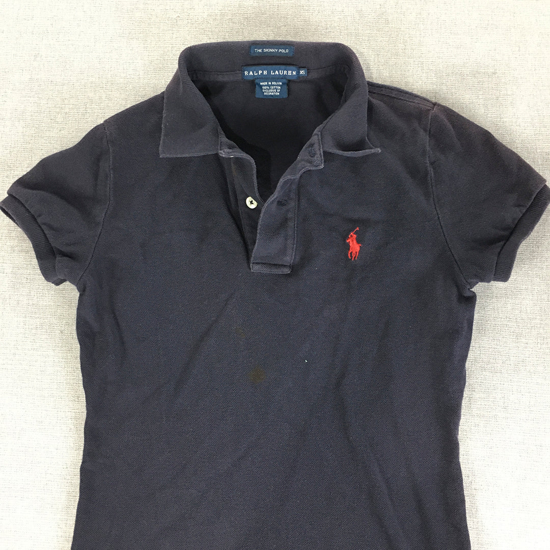 Ralph Lauren Womens Polo Shirt Size XS Navy Blue Skinny Slim Fit Rugby