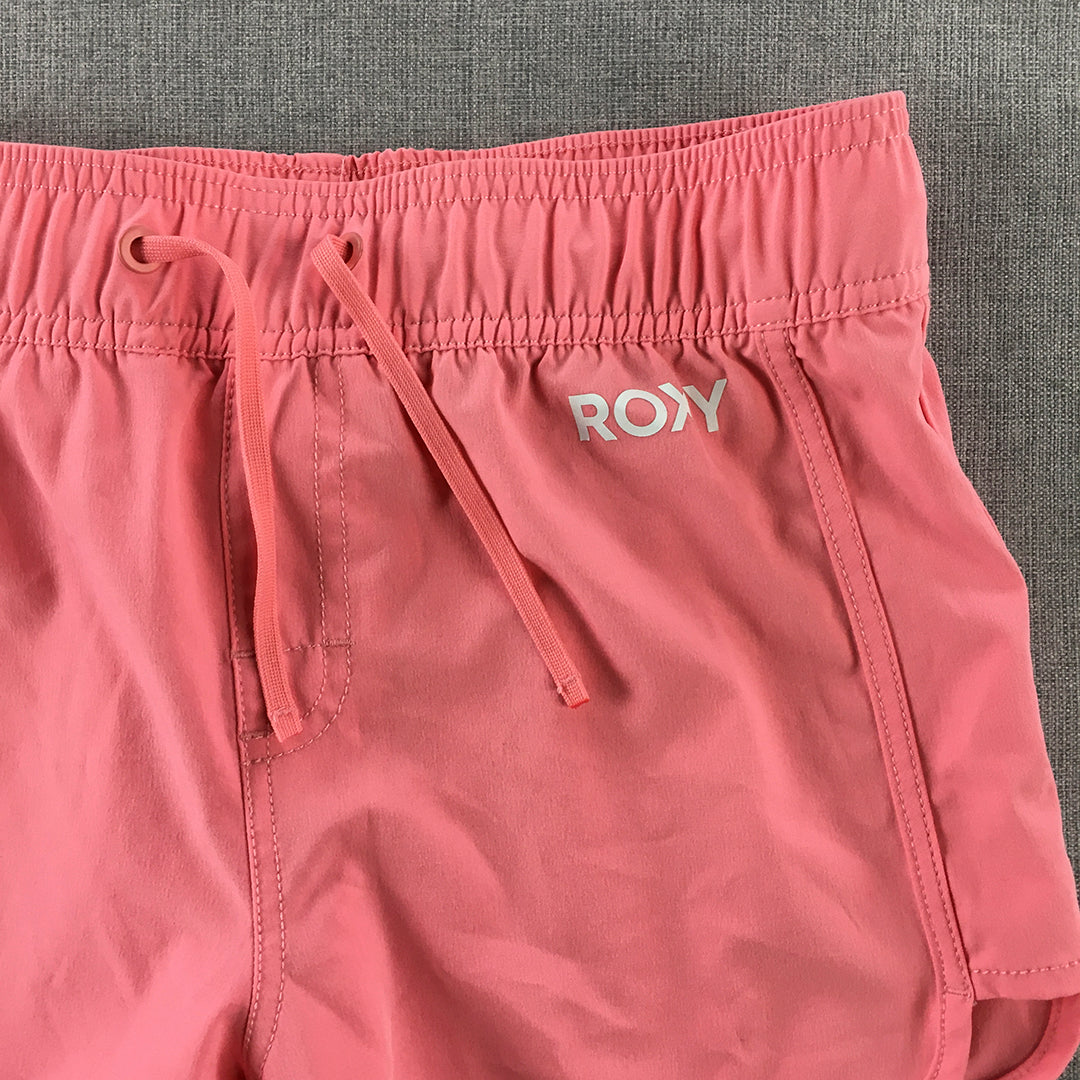 Roxy Womens Beach Shorts Size 12 Pink Logo Drawstring Surf Swim