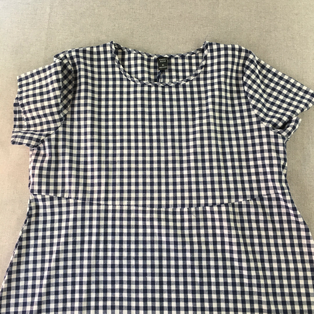 Emery Rose Womens A-Line Dress Size XL Blue White Checkered Midi