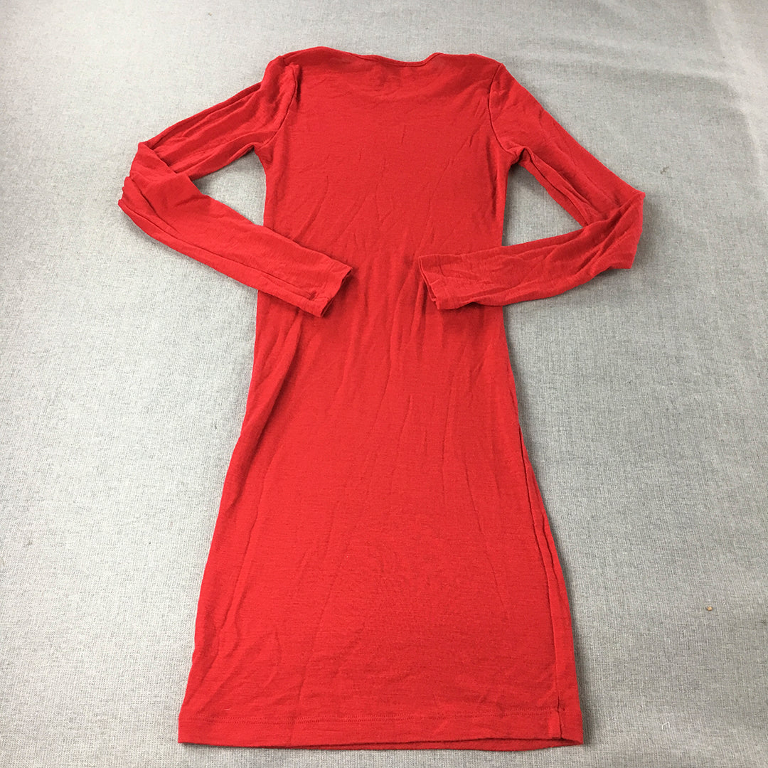 Kookai Womens Mini Dress Size 0 Red Long Sleeve Knit A-Line