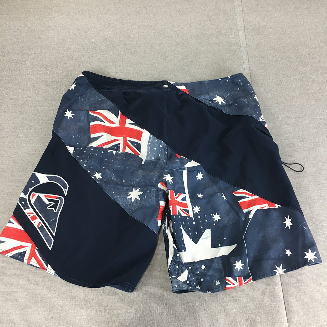 Quiksilver Mens Board Shorts Size 36 Blue Australian Flag Drawstring Surf Swim