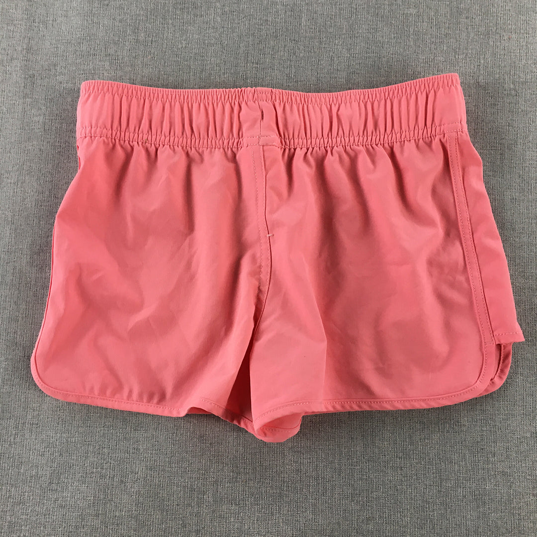 Roxy Womens Beach Shorts Size 12 Pink Logo Drawstring Surf Swim