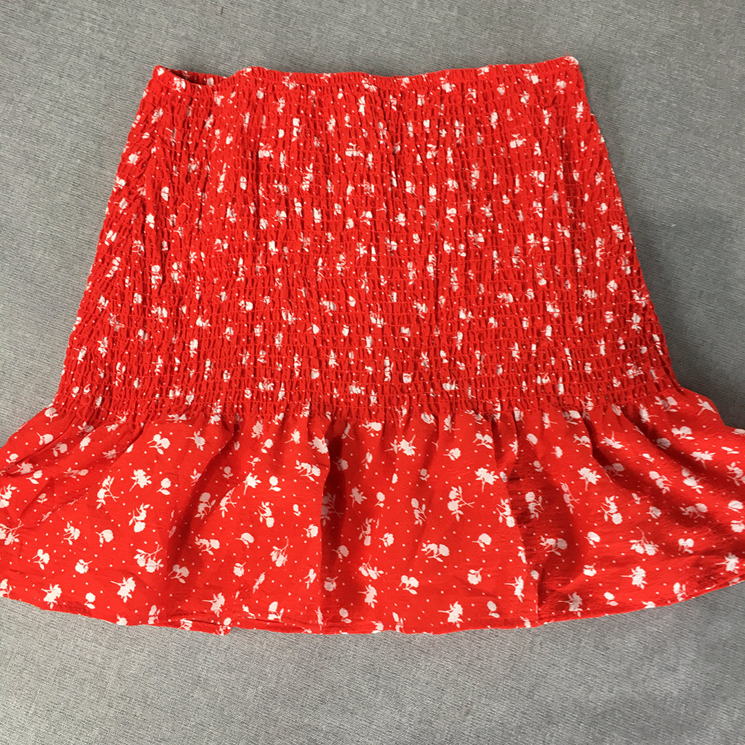 H&M Womens Mini Skirt Size S Red Floral Elastic Waist Mermaid Hem