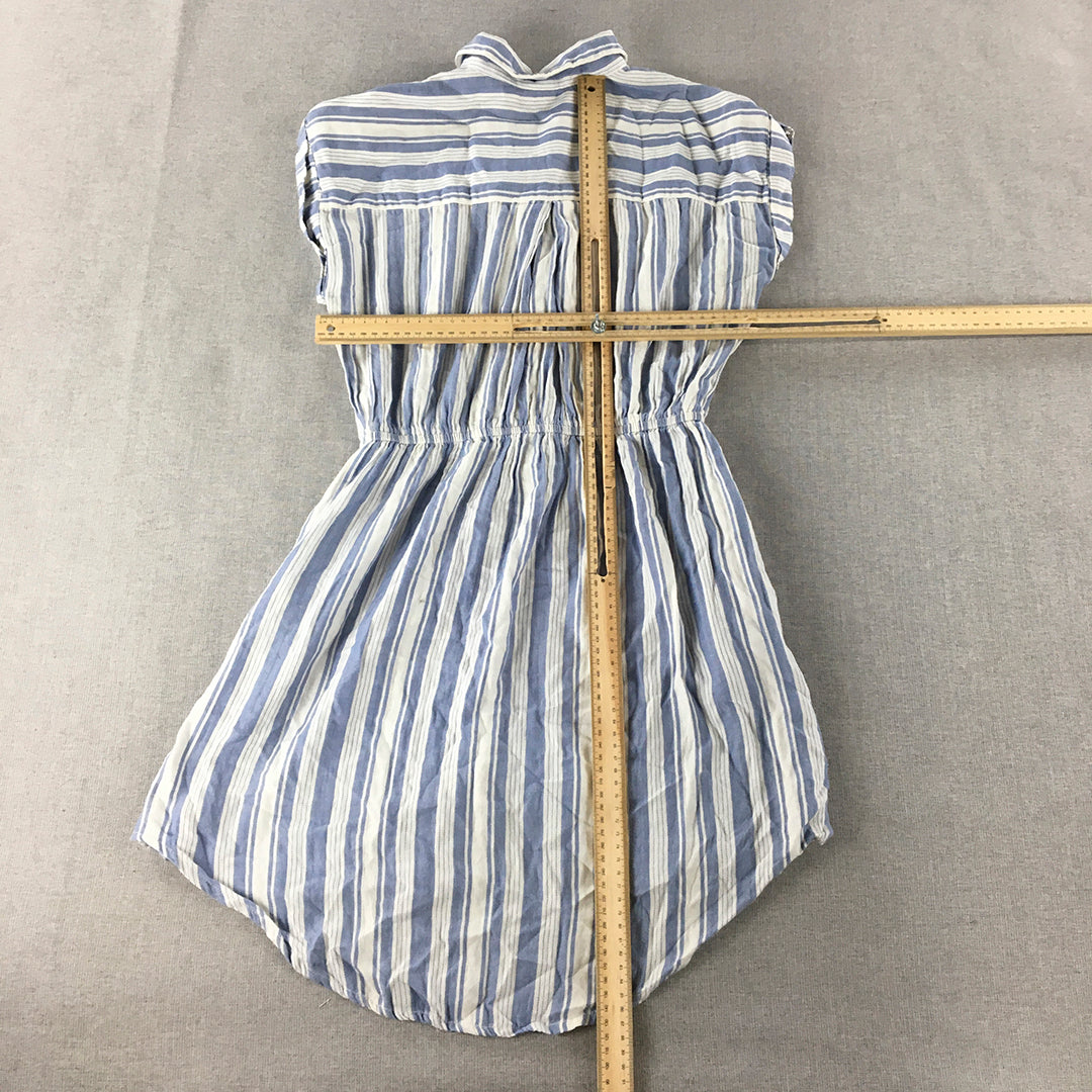 Japna Womens Shirt Dress Size M Blue White Striped Mini Fit Flare Drawstring