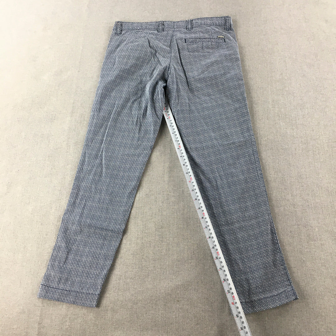 Scullers Chino Pants Size 28 Blue Dot Tapered Fit Pockets