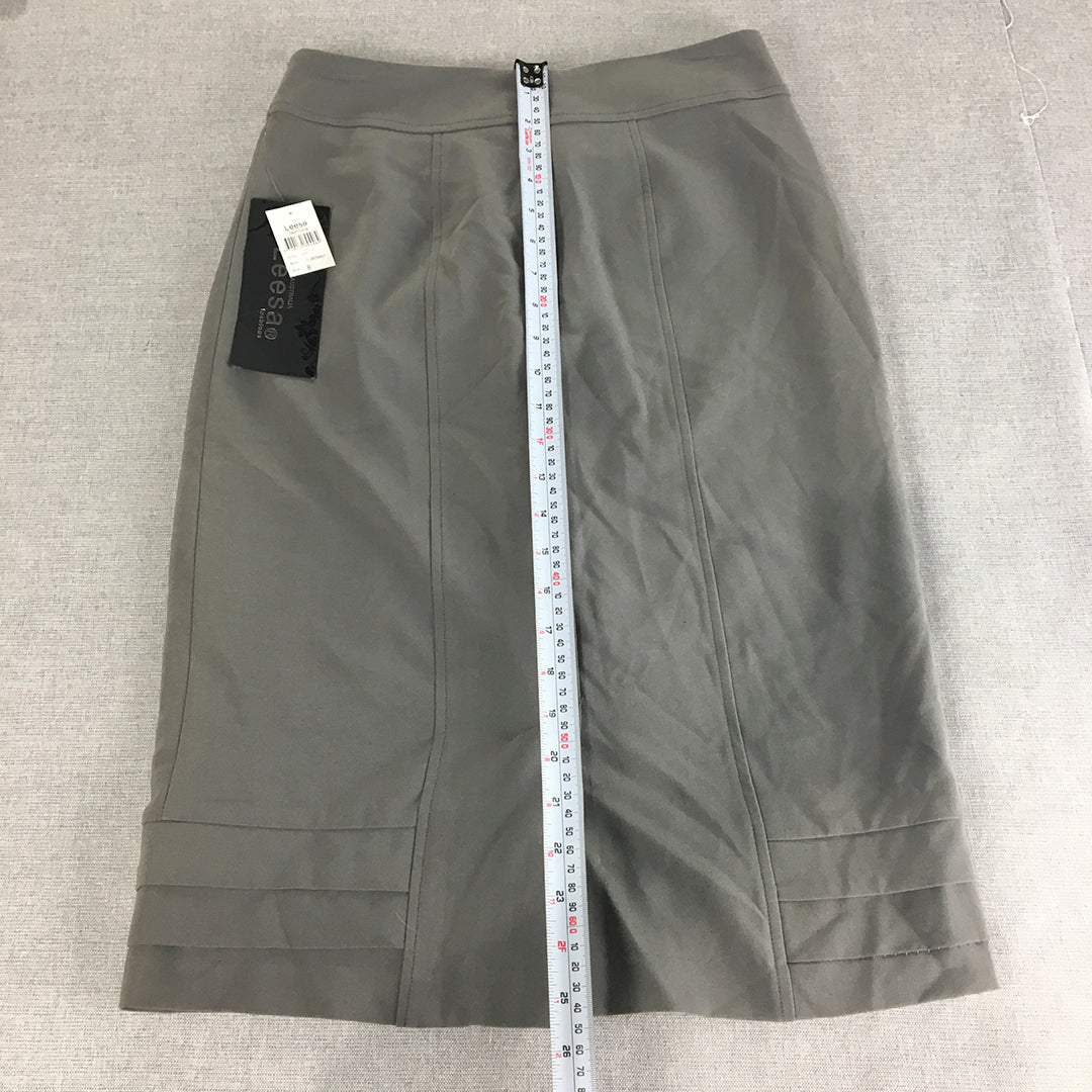 NEW Leesa Fashions Womens Pencil Skirt Size 8 Grey Midi Straight