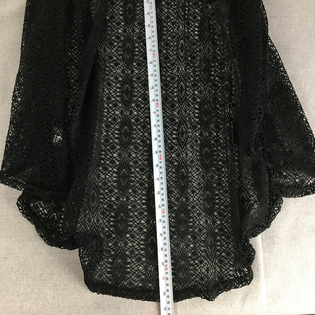 Malibu Womens Kaftan Size 14 Black Lace Cardigan Longline Knit