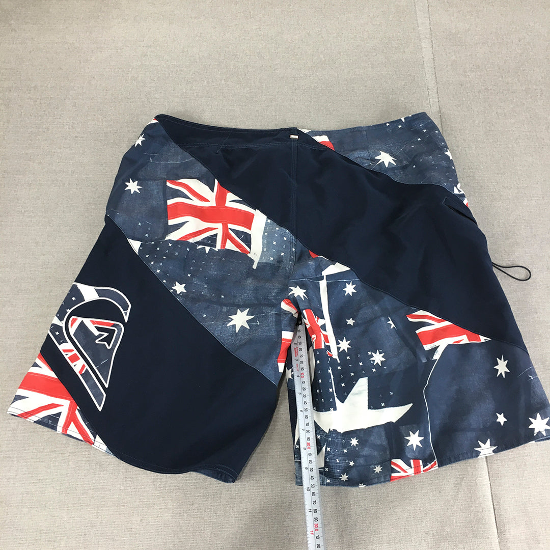 Quiksilver Mens Board Shorts Size 36 Blue Australian Flag Drawstring Surf Swim