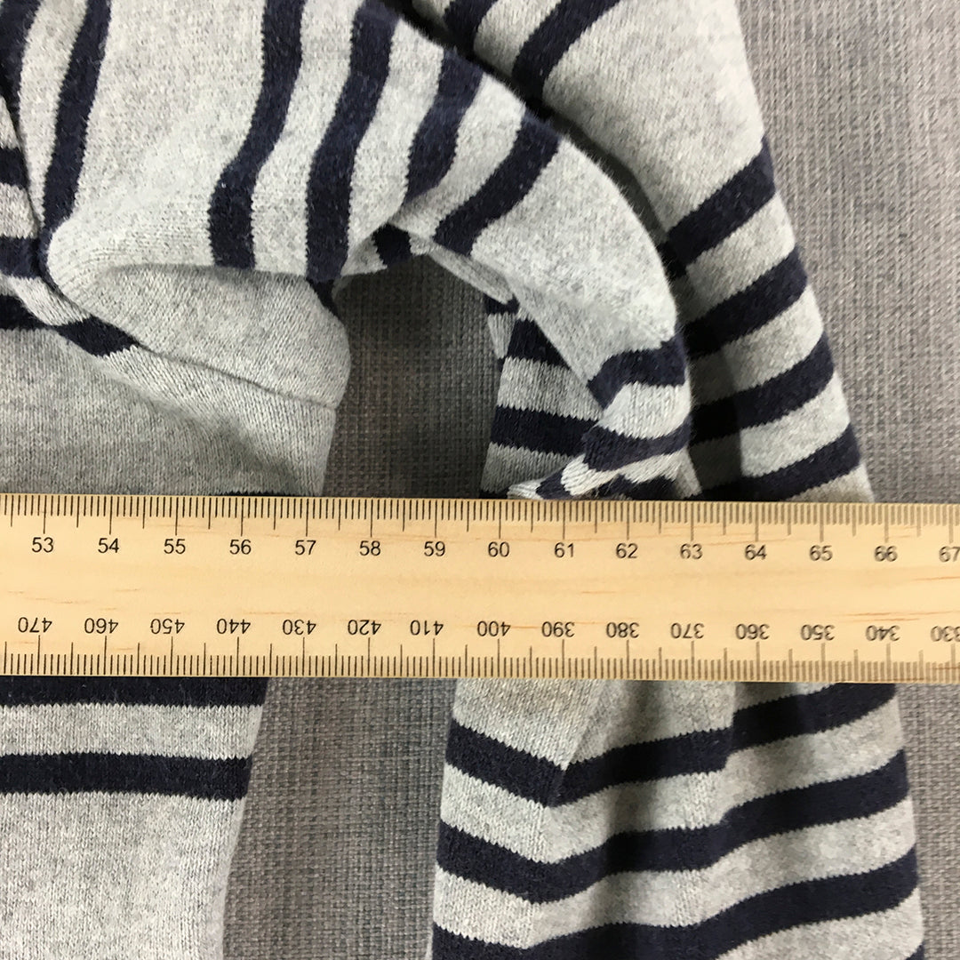 Uniqlo Mens Knit Sweater Size M Grey Blue Striped Crew Neck Pullover Jumper