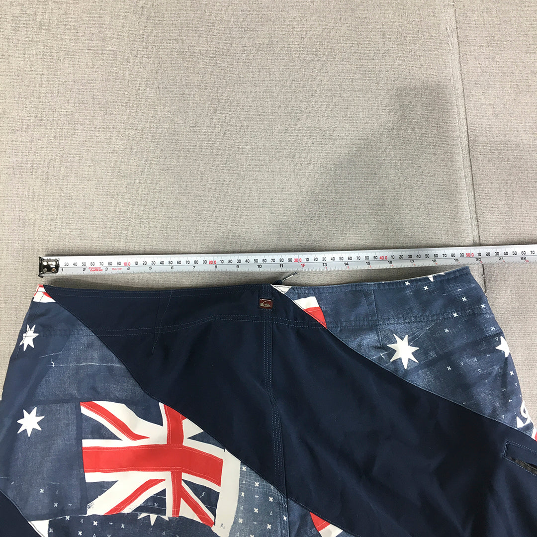 Quiksilver Mens Board Shorts Size 36 Blue Australian Flag Drawstring Surf Swim