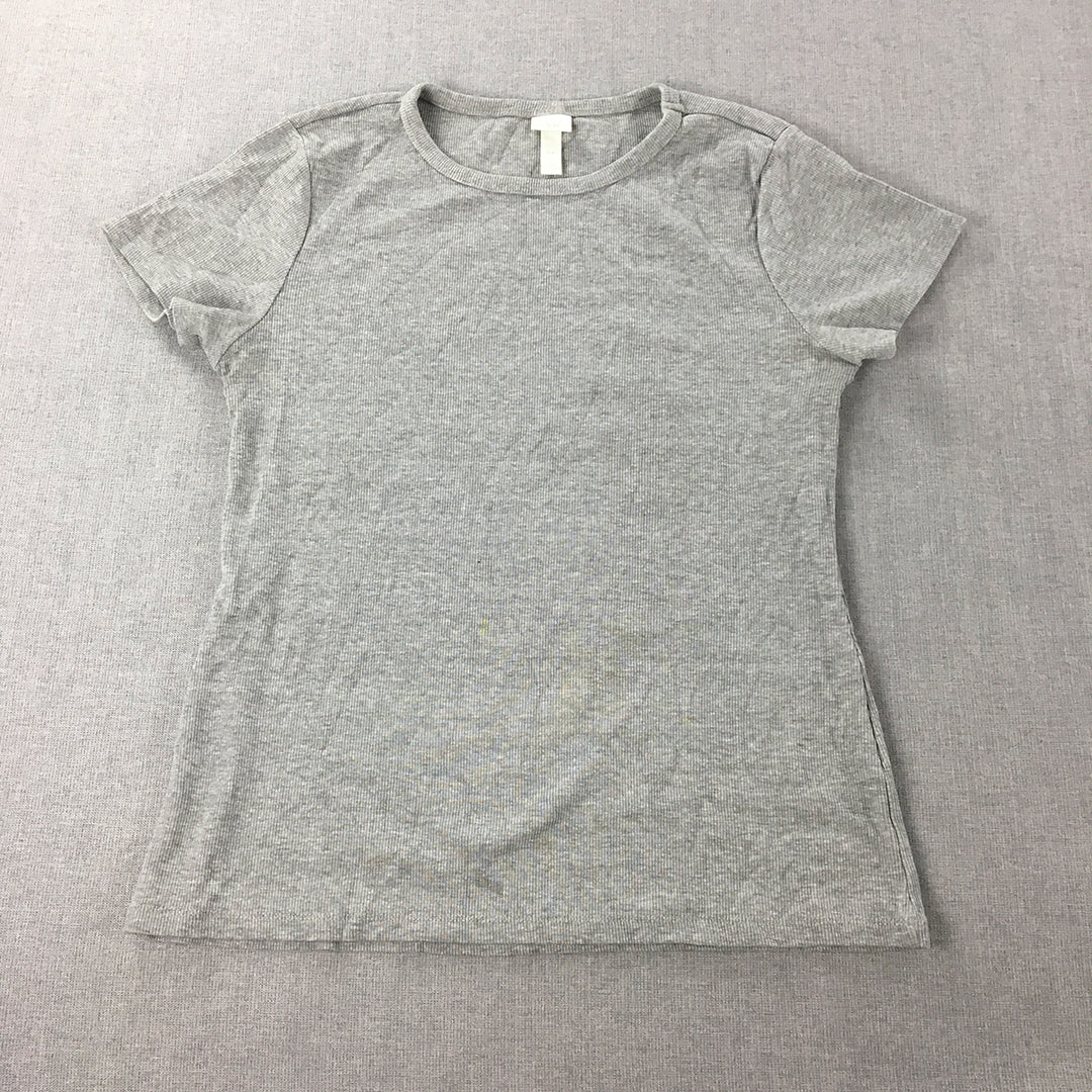 H&M Womens Knit Top Size L Grey Short Sleeve Stretch Fabric T-Shirt