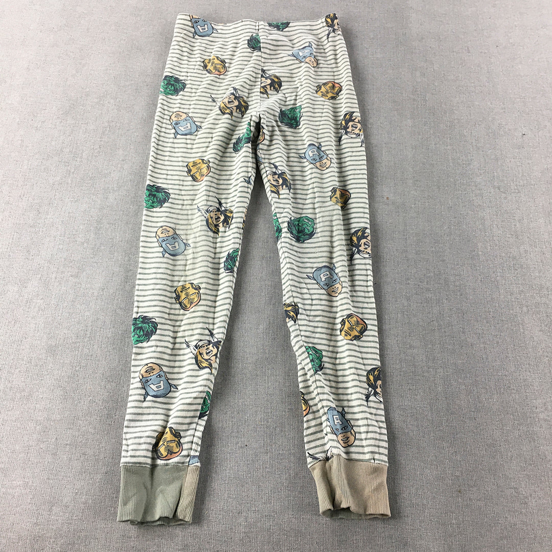 Marvel Superheros Kids Boys Pajama Pants Size 8 White Green Avengers Sleepwear