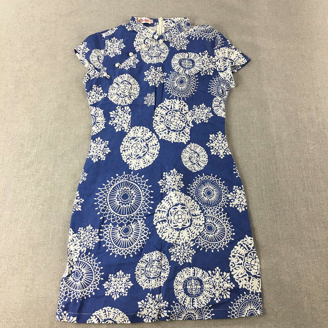 East Noble Womens Mini Dress Size M Blue Floral Short Sleeve