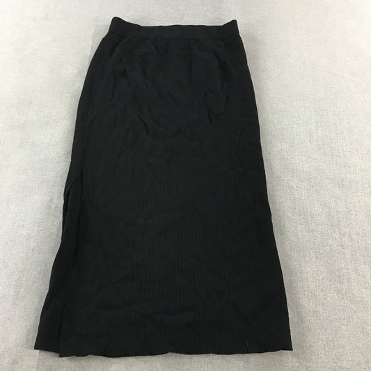 Ally Womens A-Line Maxi Skirt Size 14 Black Knit Elastic Waist