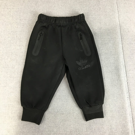 Adidas Kids Boys Tracksuit Pants Size 2 Toddler Baby Black Trefoil Logo Jogger