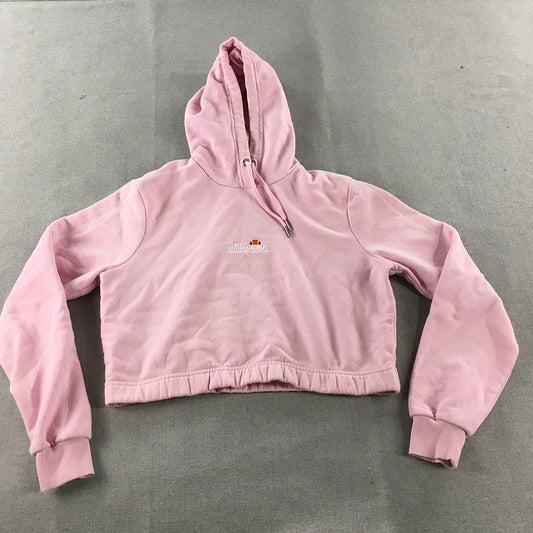 Ellesse Womens Cropped Hoodie Sweater Size 10 Pink Logo Jumper