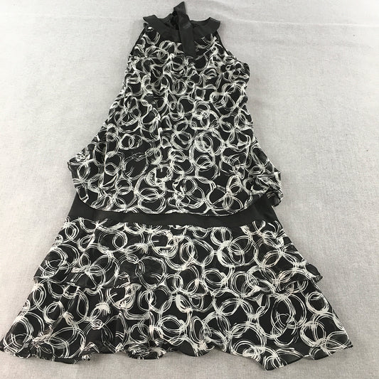 Bice Womens Midi Dress Size 12 Black White Sleeveless A-Line Dot