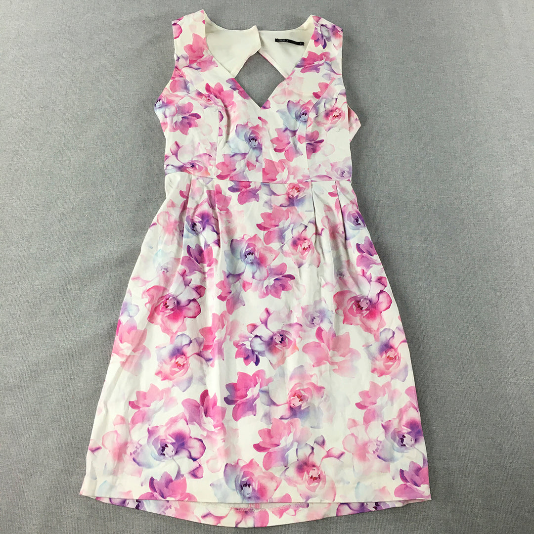 Tokito Womens Pencil Dress Size 8 White Pink Purple Floral Mini Sleeveless