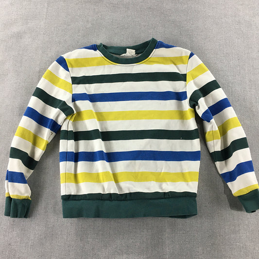 H&M Kids Boys Sweater Size 7 - 8 Years White Green Blue Striped Jumper