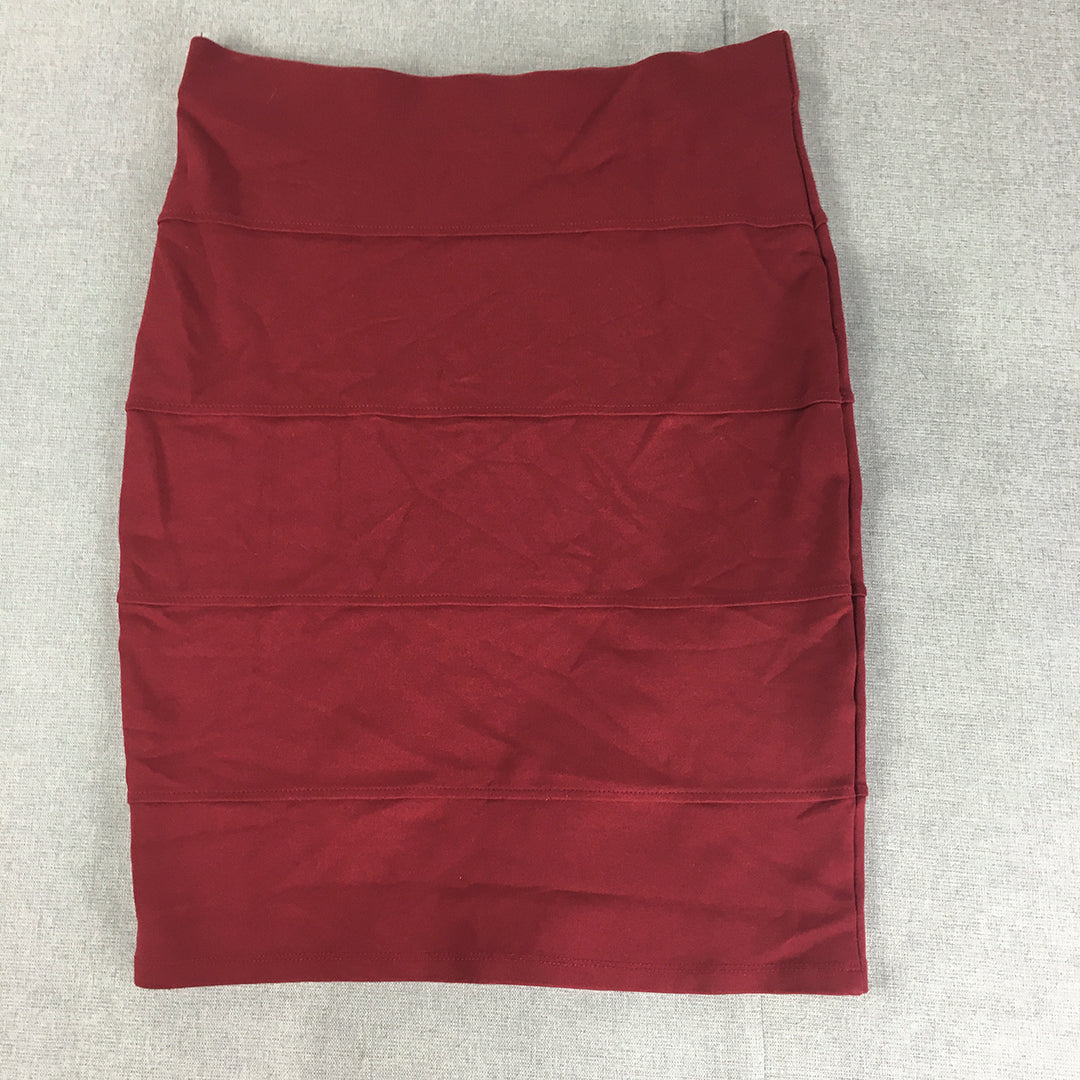 M&S Collection Womens Pencil Skirt Size 10 Red Straight Stretch Fabric