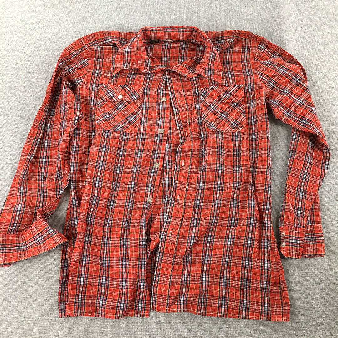 Topps & Trowsers Mens Shirt Size M Red Checkered Button-Up Long Sleeve Pockets