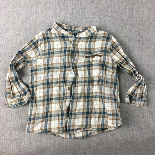 Zara Baby Boys Shirt Size 0 (9 - 12 Months) Brown White Checkered Button-Up