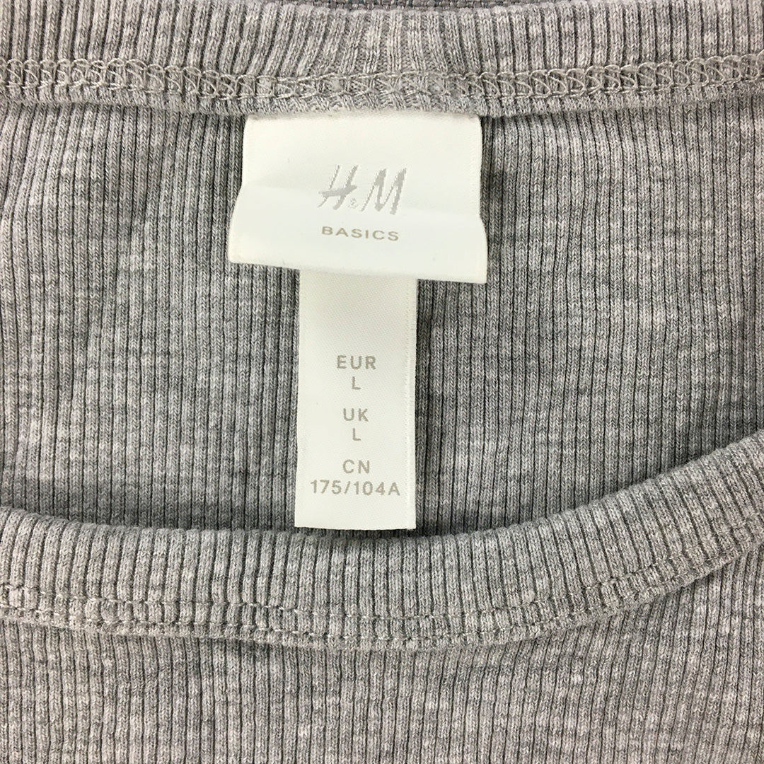 H&M Womens Knit Top Size L Grey Short Sleeve Stretch Fabric T-Shirt