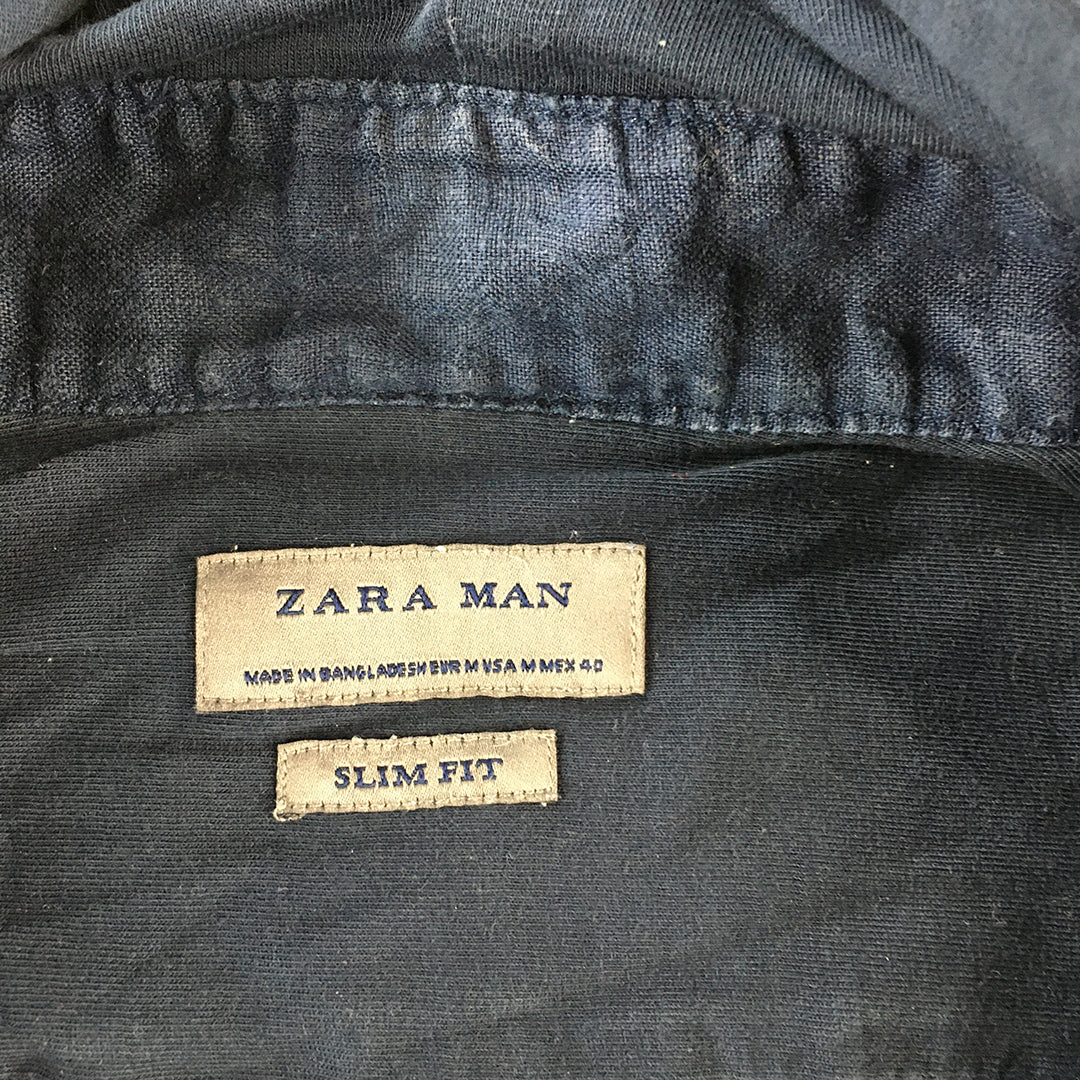 Zara Man Denim Hoodie Size M Slim Fit Blue Long Sleeve Shirt