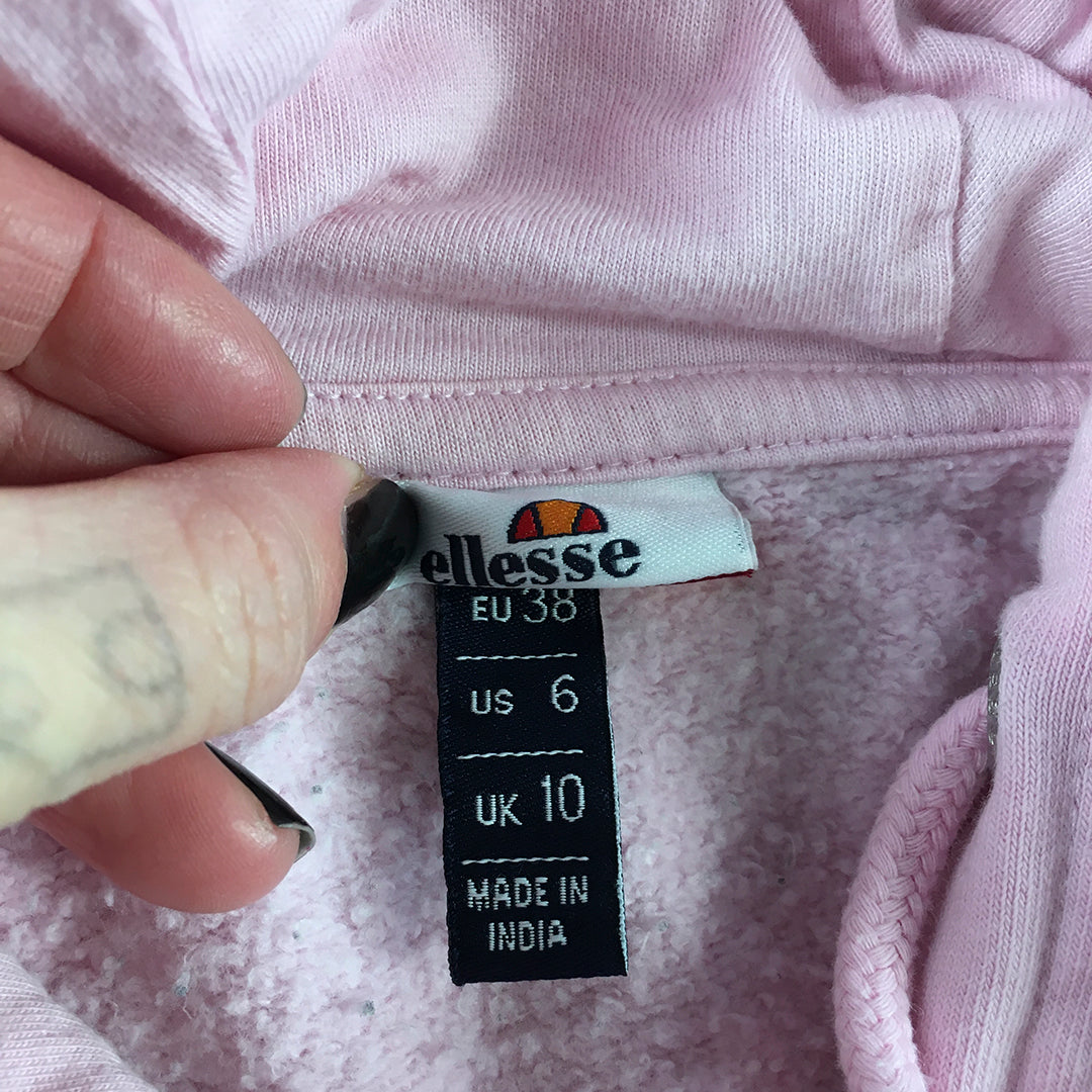 Ellesse Womens Cropped Hoodie Sweater Size 10 Pink Logo Jumper