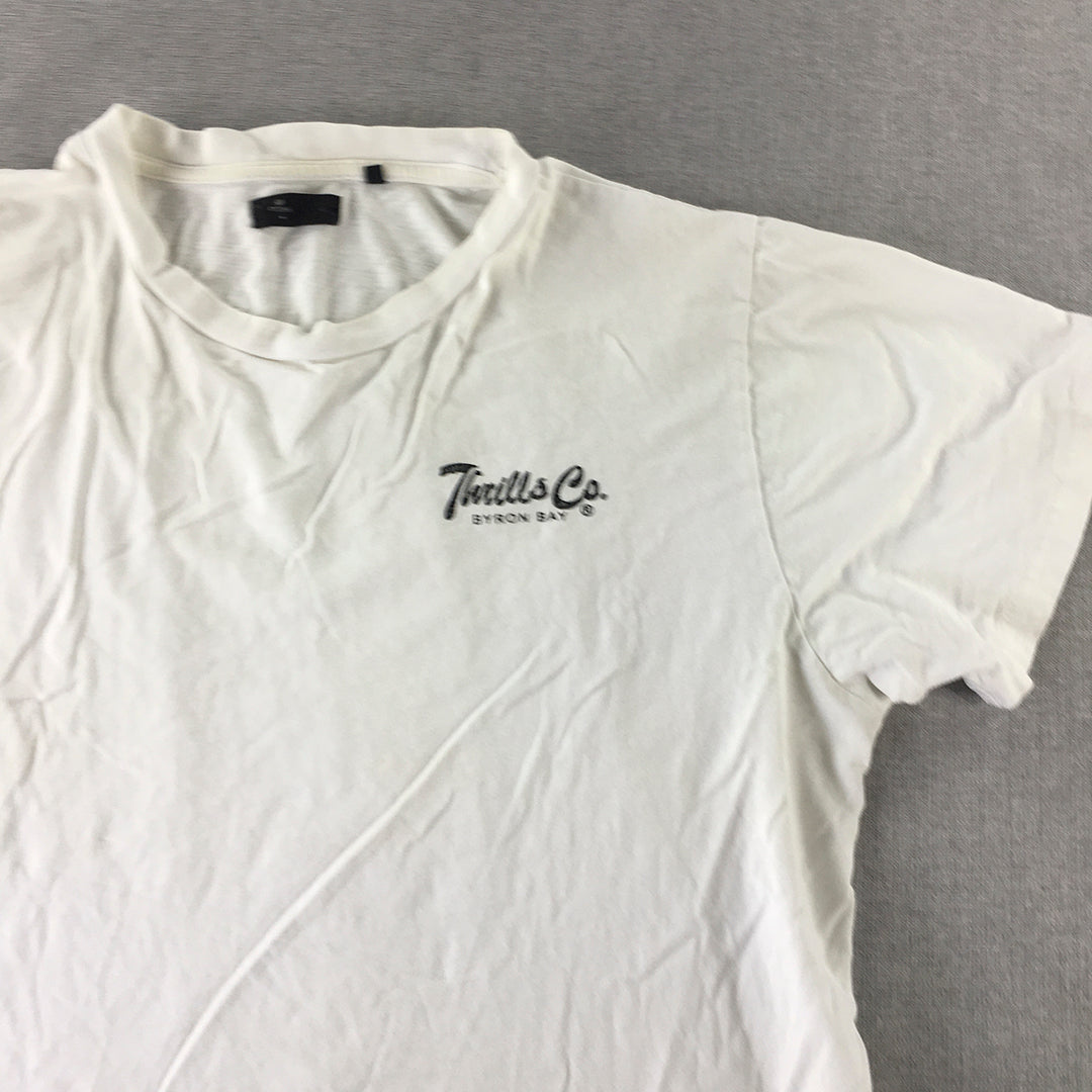 Thrills Mens T-Shirt Size L White Logo Crew Neck Tee