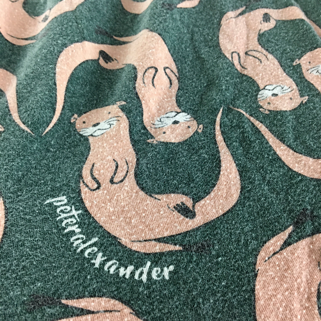 Peter Alexander Mens Sleep Pants Size S Green Otter Pattern Pajama Drawstring