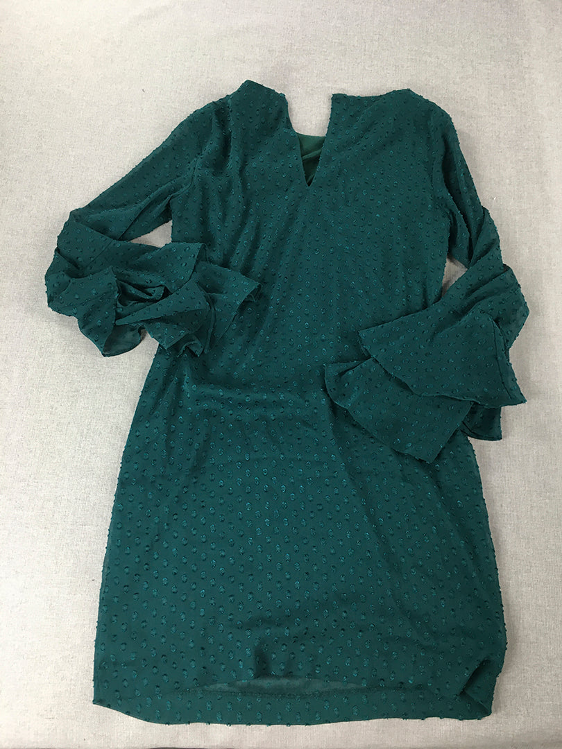 H&M Womens A-Line Dress Size 4 Forest Green Long Sleeve Mini