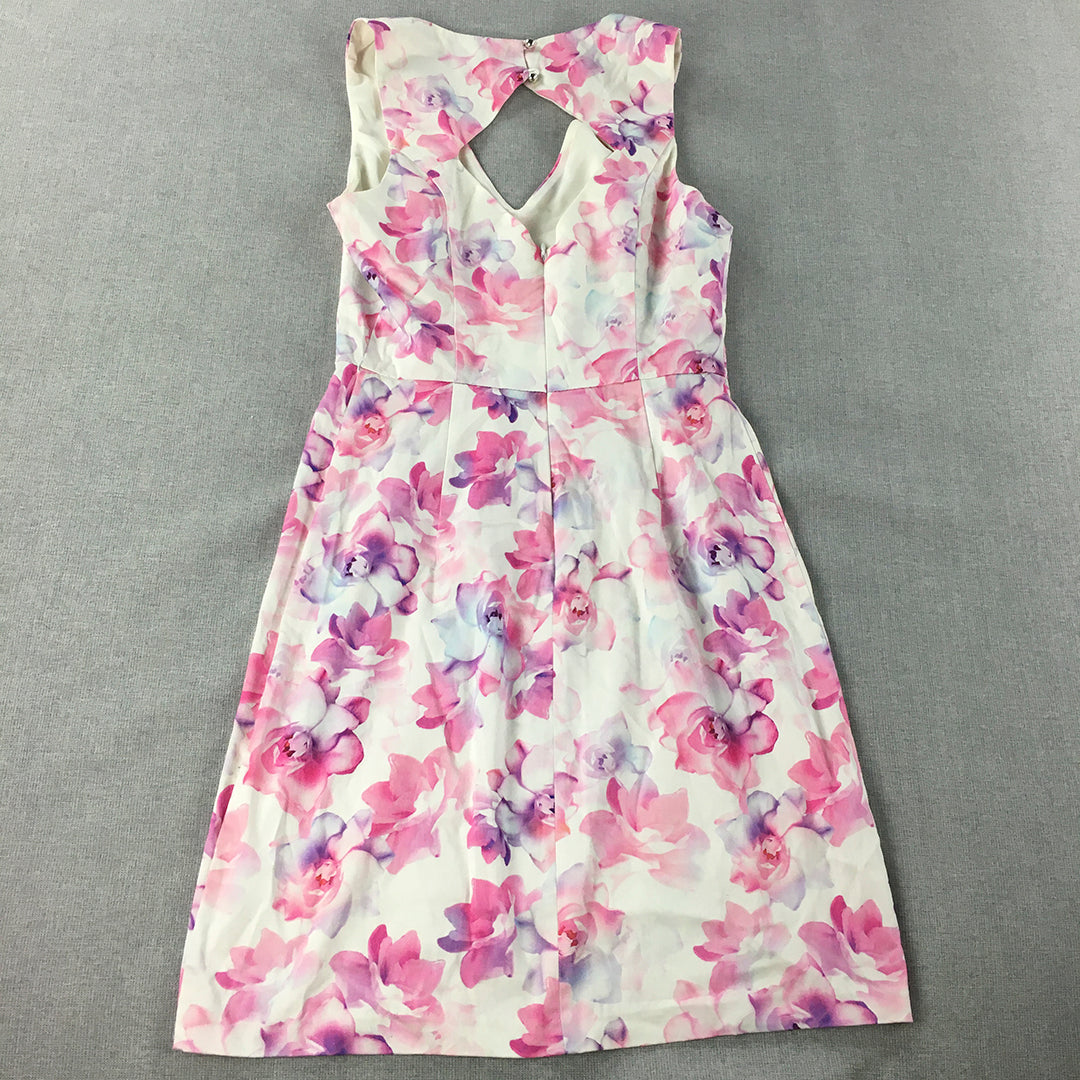 Tokito Womens Pencil Dress Size 8 White Pink Purple Floral Mini Sleeveless