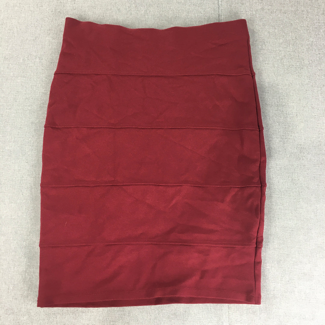 M&S Collection Womens Pencil Skirt Size 10 Red Straight Stretch Fabric