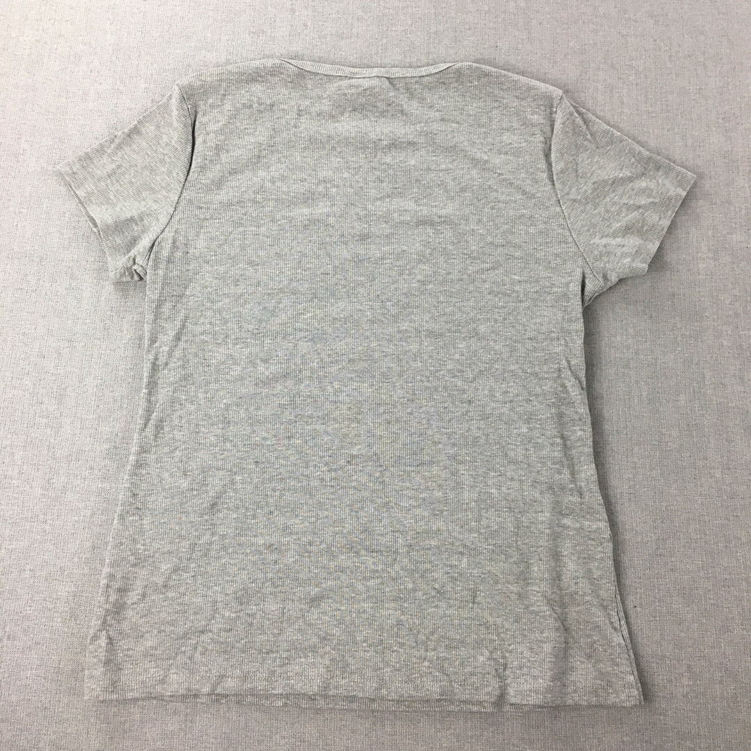 H&M Womens Knit Top Size L Grey Short Sleeve Stretch Fabric T-Shirt