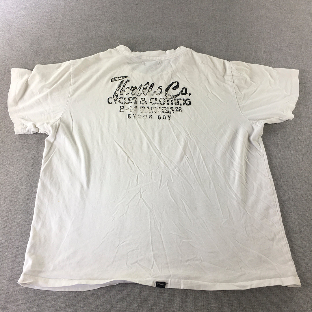 Thrills Mens T-Shirt Size L White Logo Crew Neck Tee