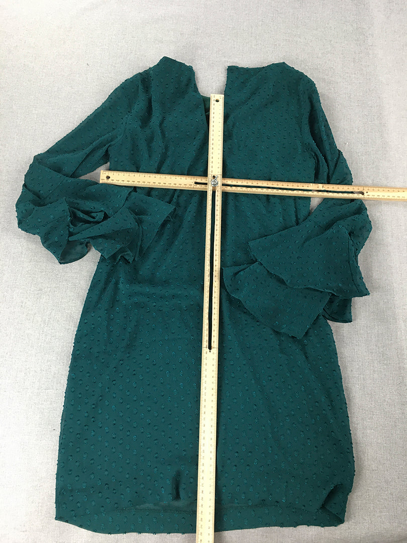 H&M Womens A-Line Dress Size 4 Forest Green Long Sleeve Mini