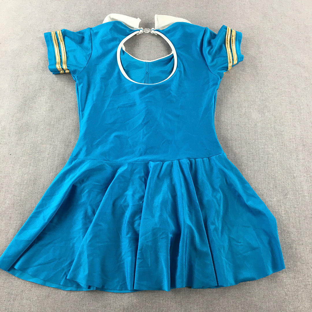 SS Kids Girls Dress Size 10 - 12 Years Blue Frilled Hem Short Sleeve