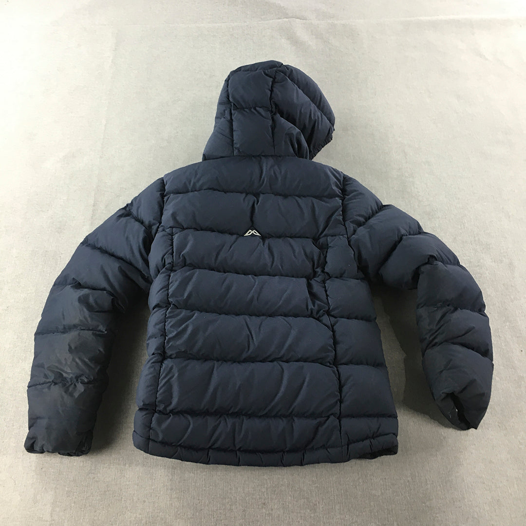 Kathmandu Kids Boys Down Puffer Jacket Size 12 Years Blue Logo Hoodie Zip