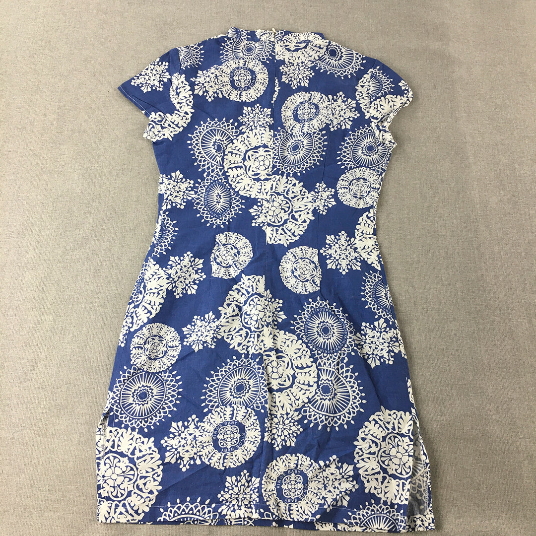 East Noble Womens Mini Dress Size M Blue Floral Short Sleeve