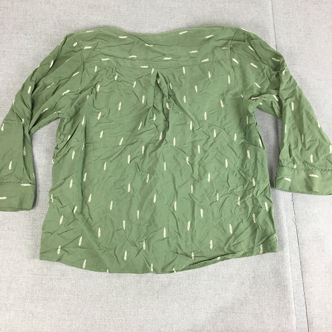 Rare Roots Womens Top Size L Green Floral Long Sleeve Button-Up Shirt