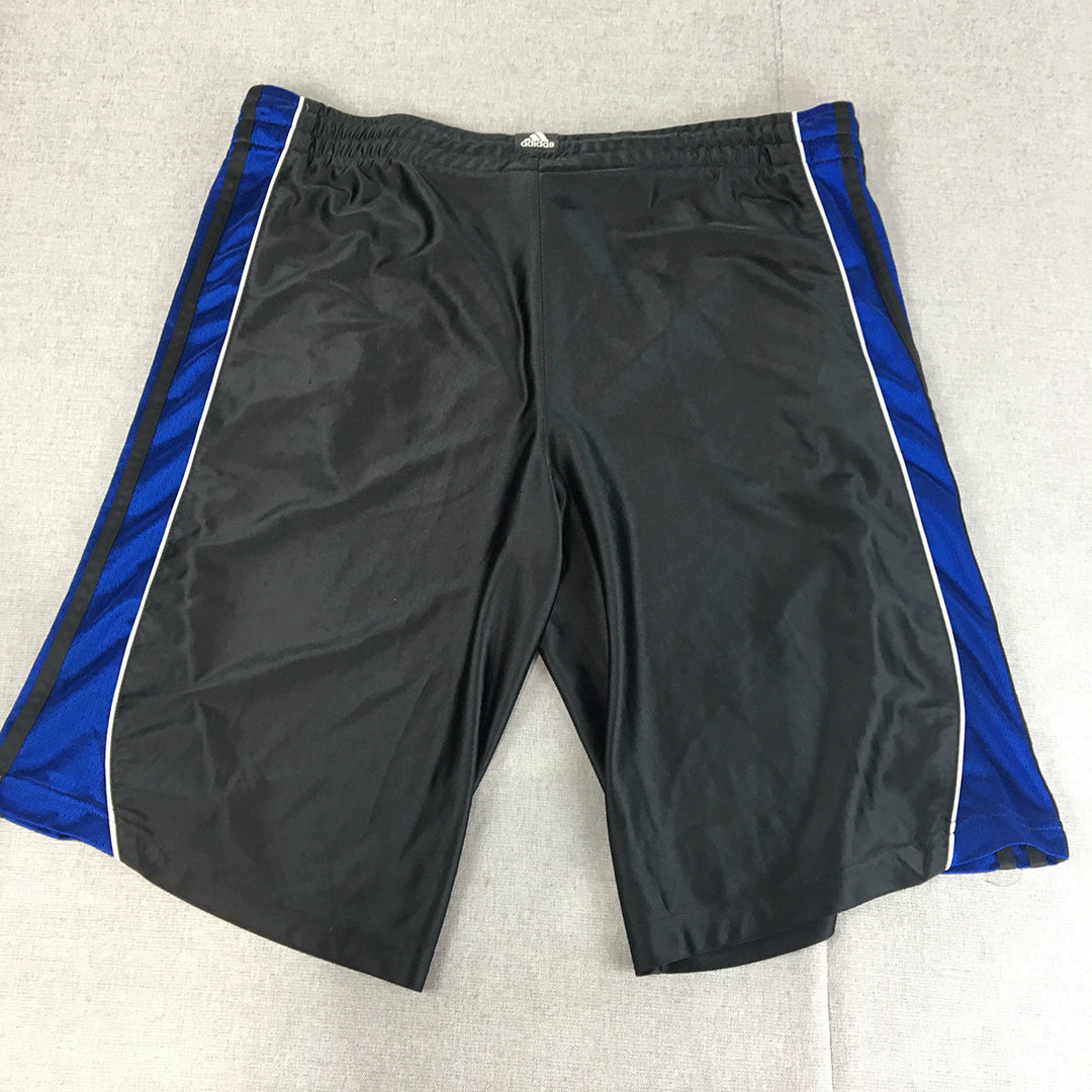 Adidas Mens Basketball Shorts Size XL Black Blue Drawstring Elastic Waist