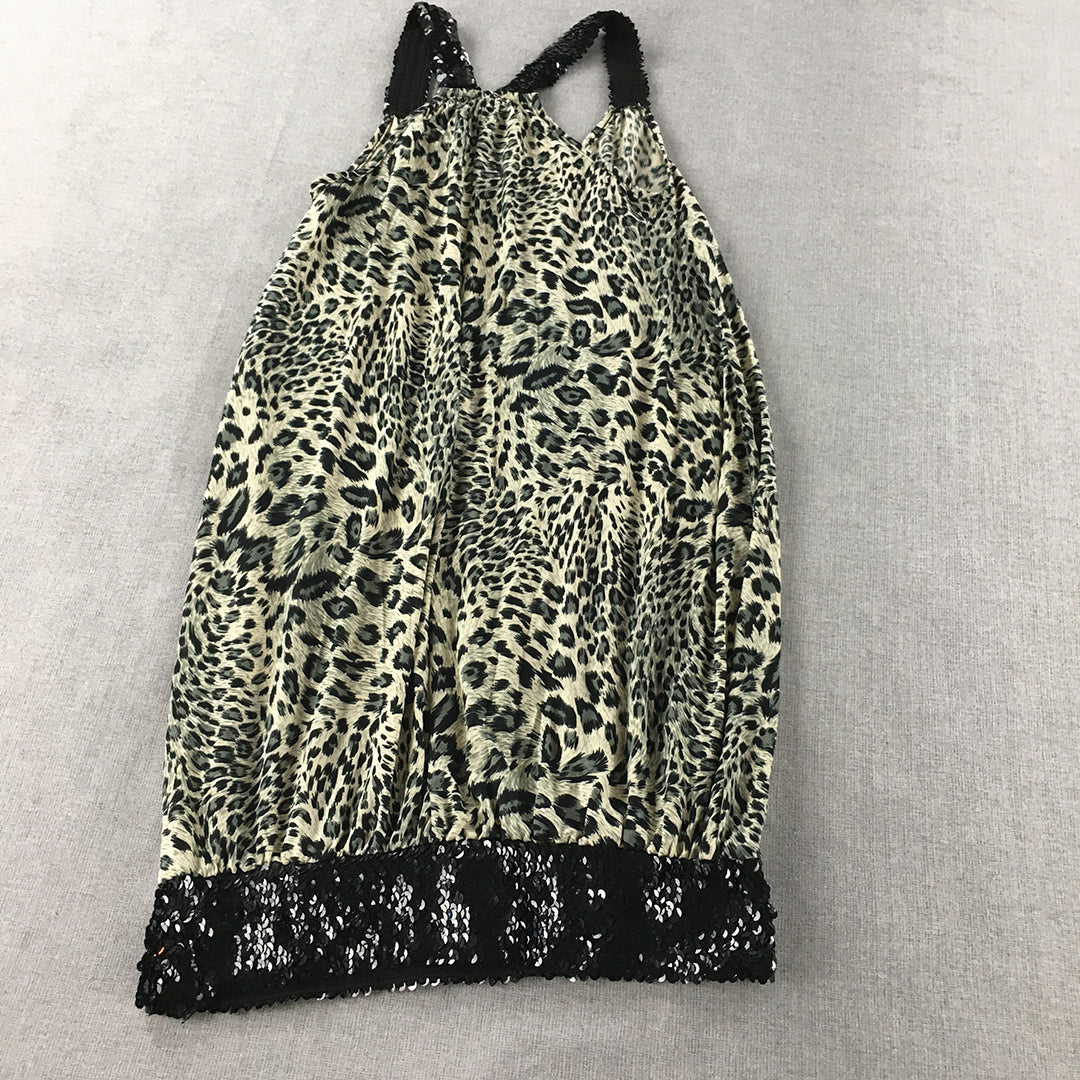 Reverse Womens Mini Dress Size M White Black Animal Print Sleeveless