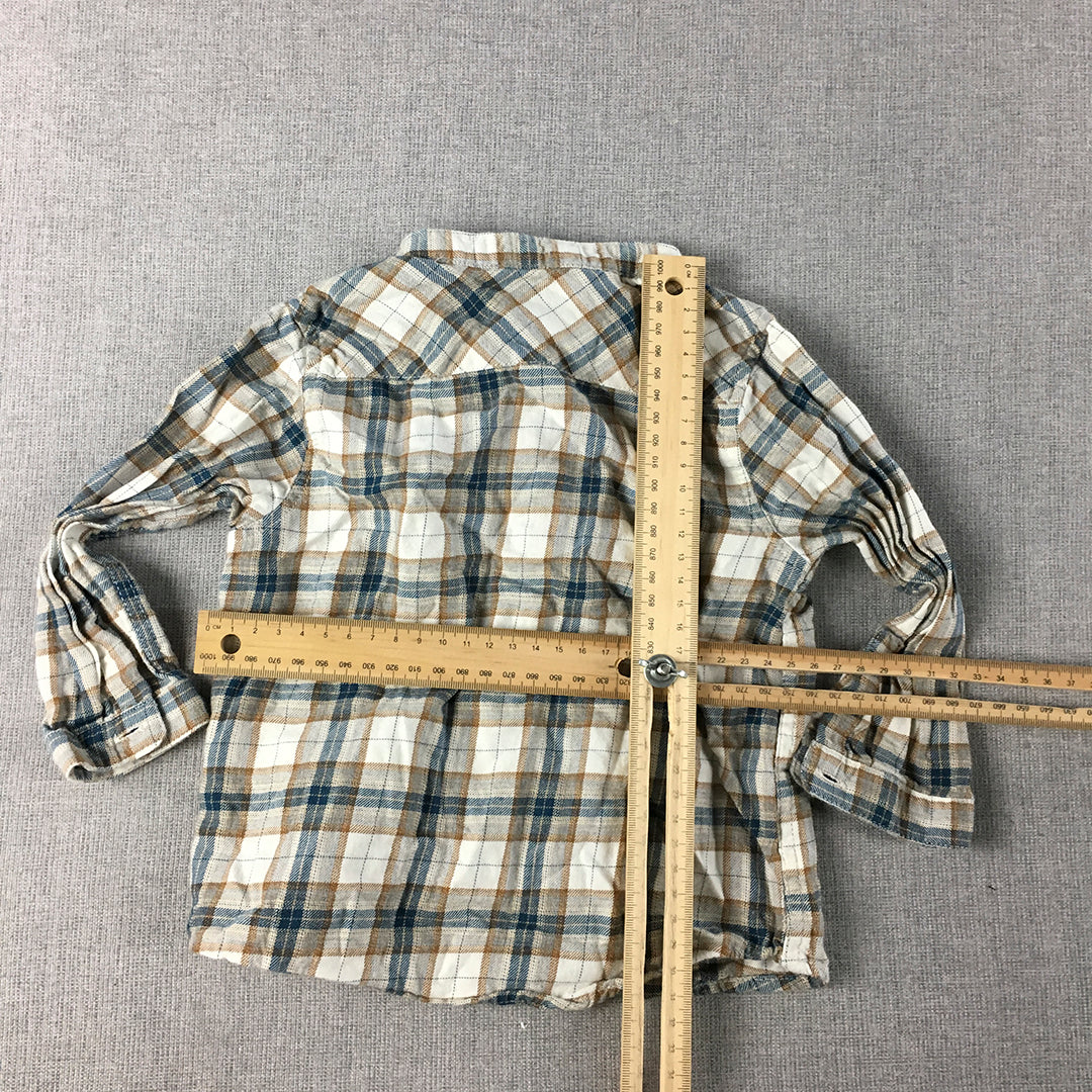 Zara Baby Boys Shirt Size 0 (9 - 12 Months) Brown White Checkered Button-Up