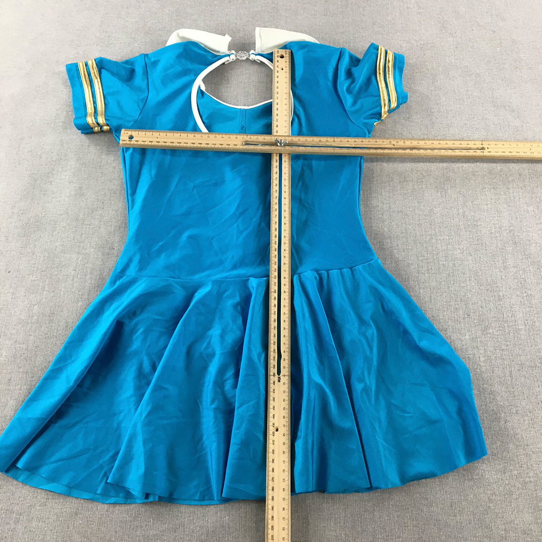 SS Kids Girls Dress Size 10 - 12 Years Blue Frilled Hem Short Sleeve